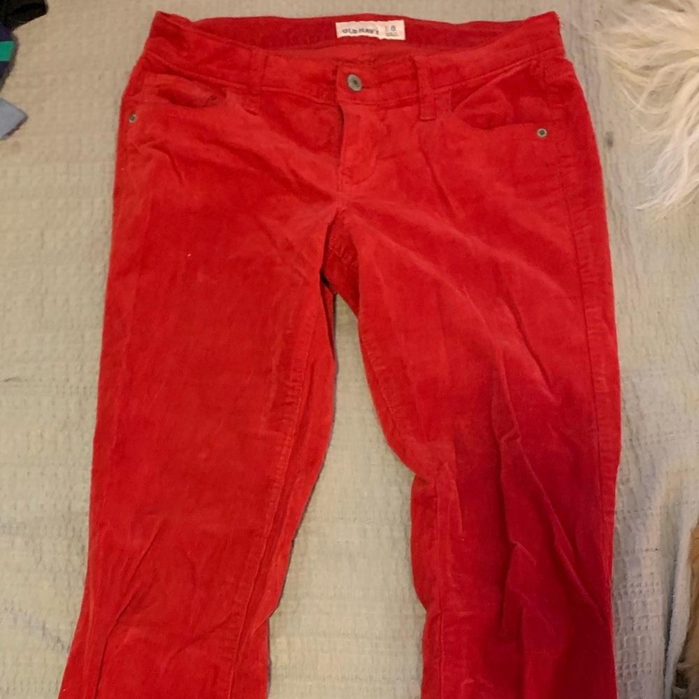 Red corduroy jeans